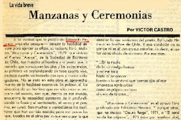 Manzanas y ceremonias  [artículo] Víctor Castro.
