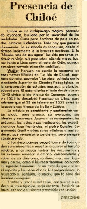 Presencia de Chiloé  [artículo] Personne.