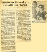 Nació en Parral y estudió en Talca  [artículo] Julia Muñoz de Martínez.