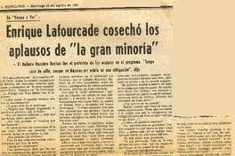 Enrique Lafourcade cosechó los aplausos de "la gran minoría" : [entrevista] [artículo]