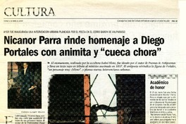 Nicanor Parra rinde homenaje a Diego Portales con animita y "cueca chora"  [artículo] Andrés Gómez.