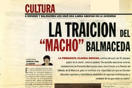 La traición del "macho" Balmaceda  [artículo] Claudia Donoso.