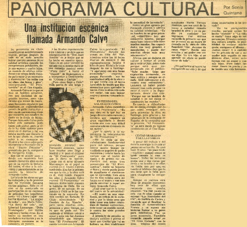 Una institución escénica llamada Armando Calvo  [artículo] Sonia Quintana.