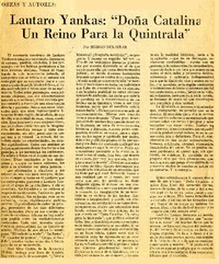 Lautaro Yankas, "Doña Catalina, un reino para la Quintrala"  [artículo] Hernán del Solar.