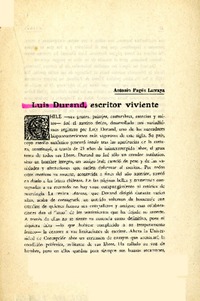 Luis Durand, escritor viviente  [artículo] Antonio Pagés Larraya.