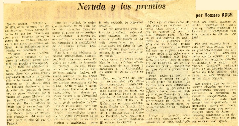 Neruda y los premios  [artículo] Homero Arce.