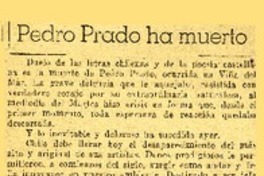 Pedro Prado ha muerto  [artículo] M.V.