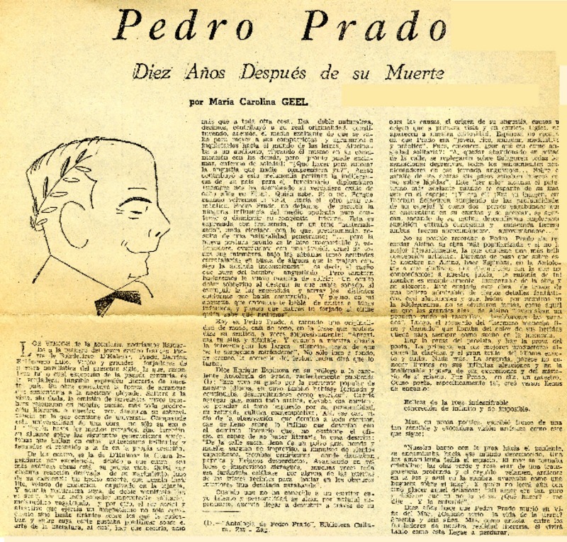 Pedro Prado diez años después de su muerte  [artículo] María Carolina Geel.