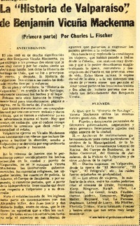 La "Historia de Valparaíso", de Benjamín Vicuña Mackenna  [artículo] Charles L. Fischer.