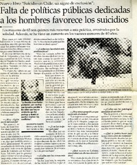Falta de políticas públicas dedicadas a los hombres favorece los suicidios (entrevista)  [artículo] .