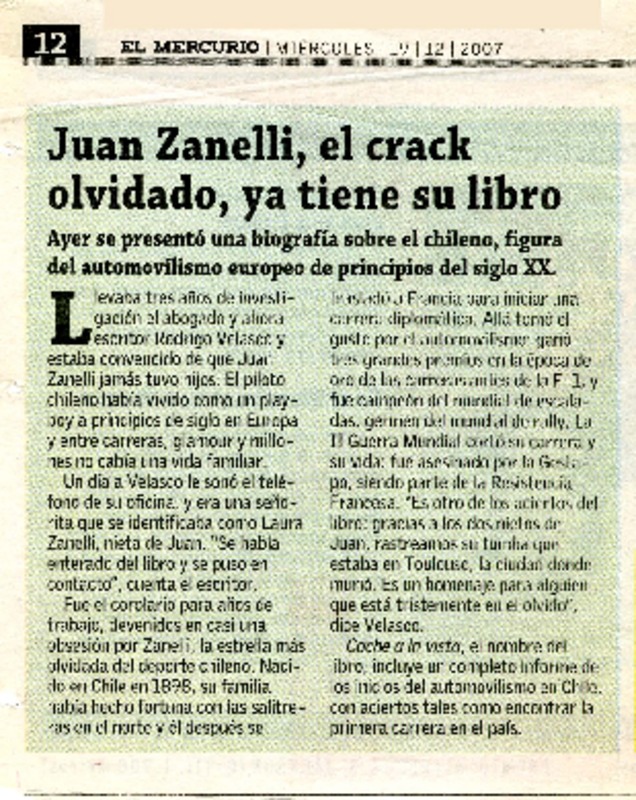 Juan Zanelli, el crack olvidado, ya tiene su libro  [artículo].