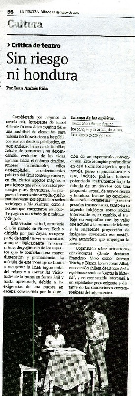 Sin riesgo ni hondura  [artículo] Juan Andrés Piña.
