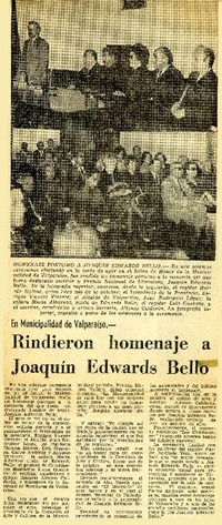 Rindieron homenaje a Joaquín Edwards Bello  [artículo].