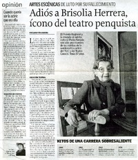 Adios a Brisolia Herrera, ìcono del teatro penquista  [artículo] Alvaro Peña Saavedra.