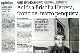 Adios a Brisolia Herrera, ìcono del teatro penquista  [artículo] Alvaro Peña Saavedra.