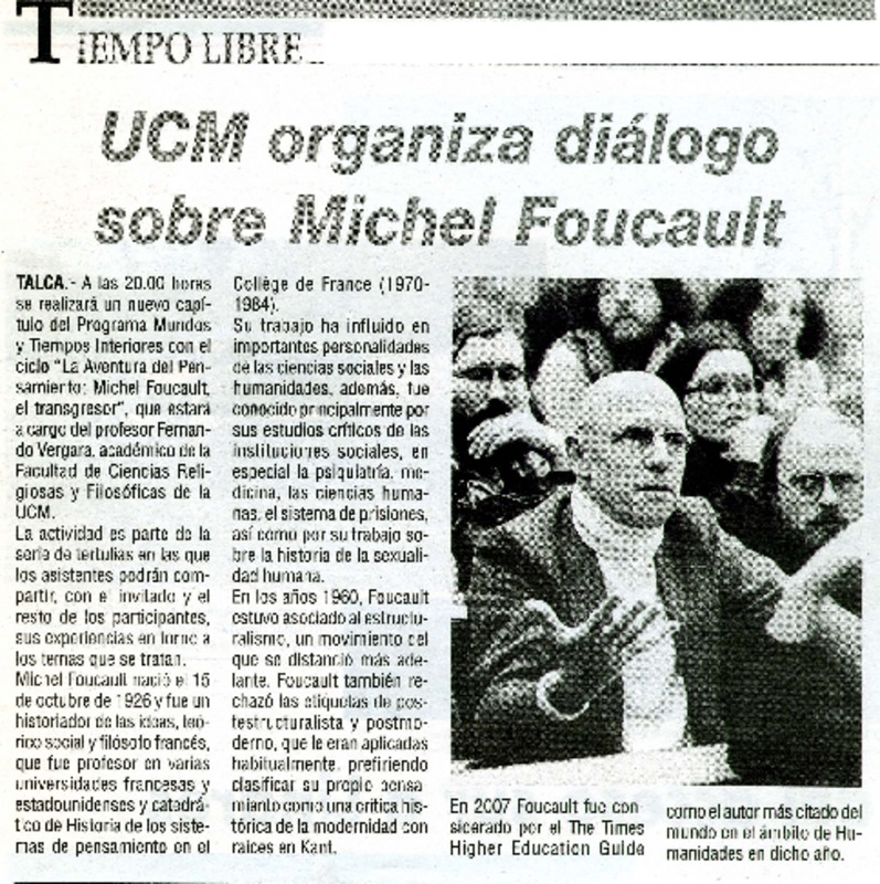 UCM organiza diàlogo sobre Michel Foucault  [artículo]