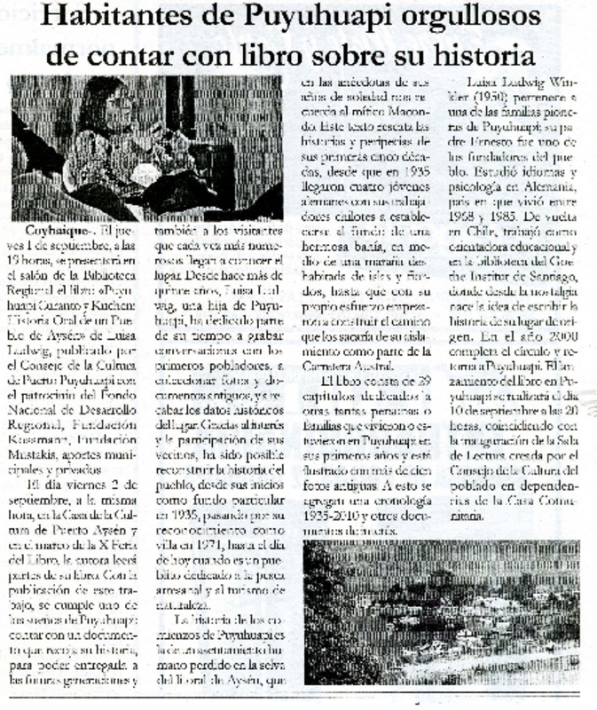 Habitantes de Puyuhuapi orgullosos de contar con libro sobre su historia  [artículo]