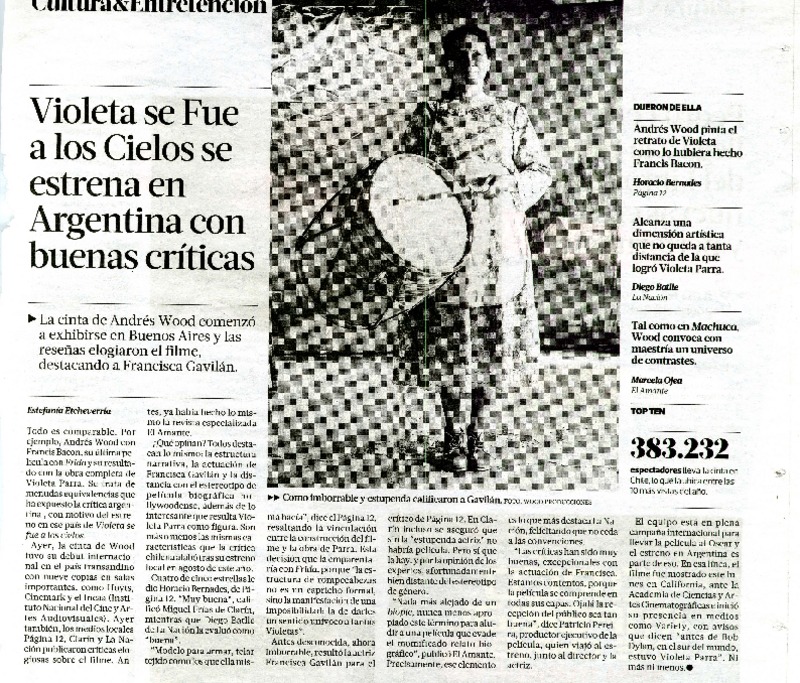 Violeta se fue a los cielos se estrena en Argentina con buenas crìticas  [artículo] Estefanìa Etcheverrìa.