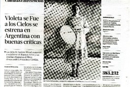 Violeta se fue a los cielos se estrena en Argentina con buenas crìticas  [artículo] Estefanìa Etcheverrìa.