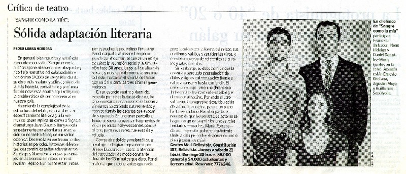 Sòlida adaptaciòn literaria  [artículo] Pedro Labra Herrera.