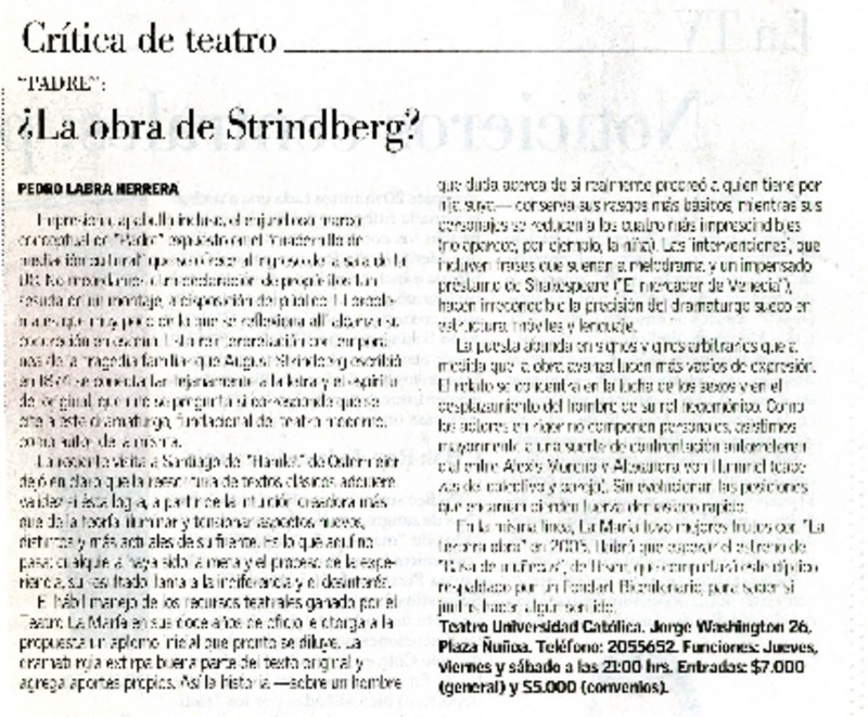 ¿La obra de Strindberg?  [artículo] Pedro Labra Herrera.