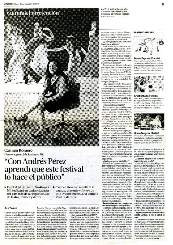 Con Andrès Pèrez aprendì que este festival lo hace el pùblico (entrevista)  [artículo] Valdez C., Rocìo.