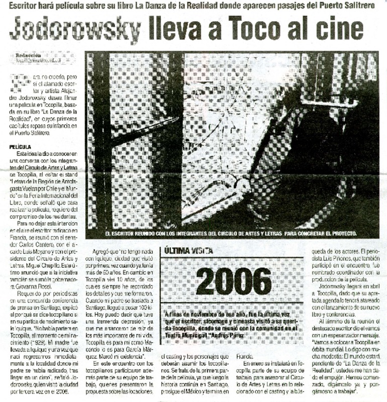 Jodorowsky lleva a Toco al cine  [artículo]