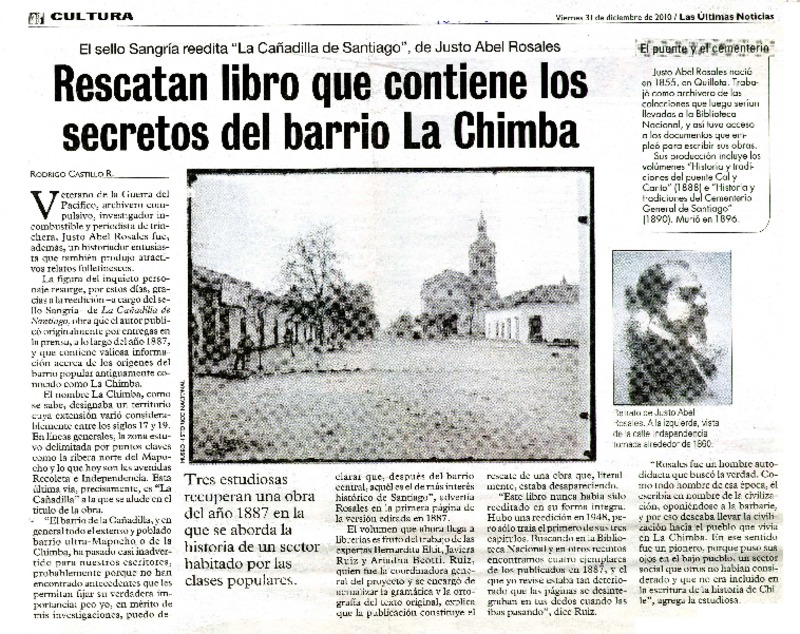 Rescatan libro que contiene los secretos del barrio La Chimba  [artículo] Rodrigo Castillo.