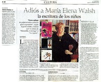 Adiòs a Marìa Elena Walsh, la escritora de los niños  [artículo] Alicia Rinaldi.