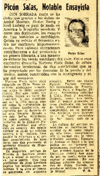 Picón Salas, notable ensayista  [artículo] V. M.