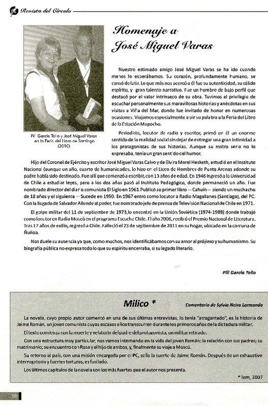 Homenaje a José Miguel Varas  [artículo] Pili García Tello.