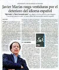 Javier Marías rasga vestiduras por el deterioro del idioma español  [artículo] Violeta Cofré.