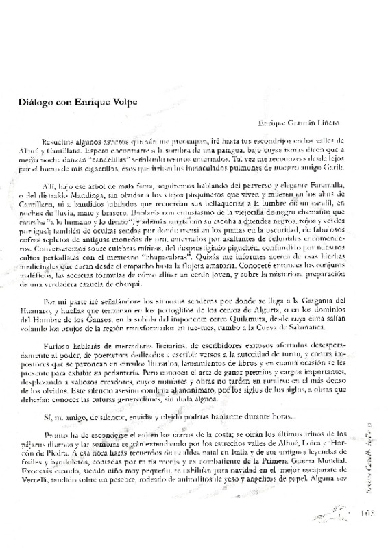 Diálogo con Enrique Volpe  [artículo] Enrique Germán Liñero.