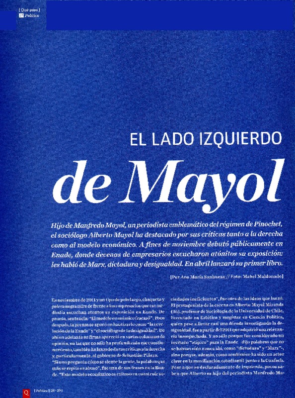 El lado izquierdo de Mayol (entrevista)  [artículo] Ana María Sanhueza.