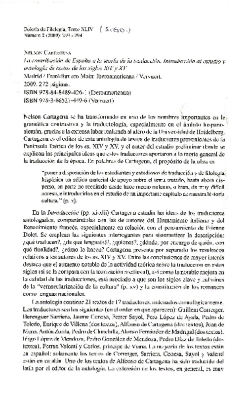La contribución de España a la teoría de la traducción  [artículo] Darío Rojas Gallardo.
