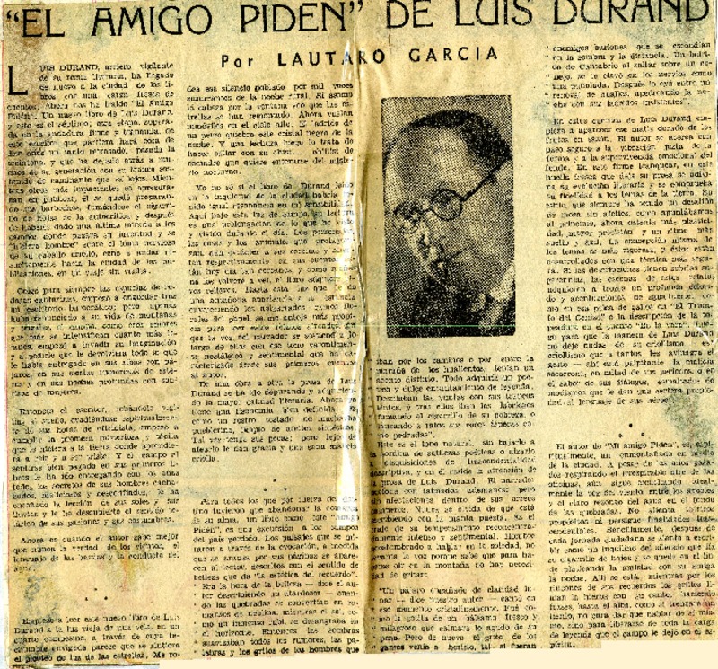 "El amigo Pidén" de Luis Durand  [artículo] Lautaro García.