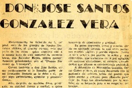 Don José Santos González Vera  [artículo] Augusto César Roa.