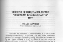 Discurso de entrega del premio "Fundación José Nuez Martín"  [artículo] José Luis Samaniego.