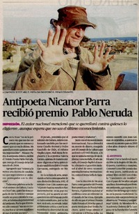 Antipoeta Nicanor Parra recibió premio Pablo Neruda  [artículo]