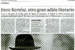 Imre Kertész, otro gran adiós literario  [artículo]