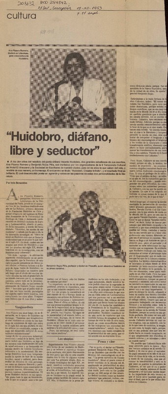 "Huidobro, diáfano, libre y seductor"  [artículo] Inés Benavides.