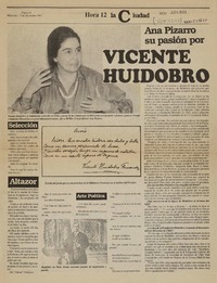 Ana Pizarro, su pasión por Vicente Huidobro  [artículo].