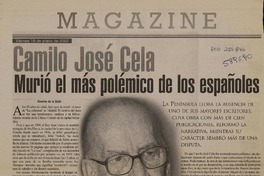 Camilo José Cela, murió el más polémico de los españoles  [artículo] Romina de la Sotta