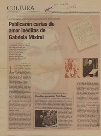 Publicación cartas de amor inéditas de Gabriela Mistral.  [artículo]