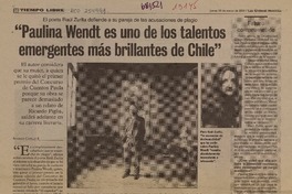 Paulina Wendt es uno de los talentos emergentes más brillantes de Chile" : [entrevista] [artículo] Rodrigo castillo R.