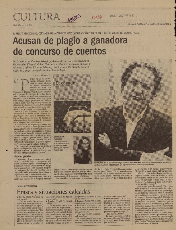 Acusan de plagio a ganadora de concurso de cuentos  [artículo] Andrés Gómez.