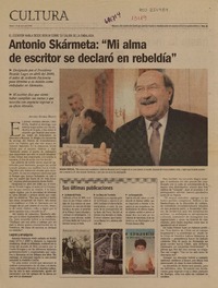 Antonio Skármeta: "mi alma de escritor se declaró en rebeldía"  [artículo] Andrés Gómez Bravo.
