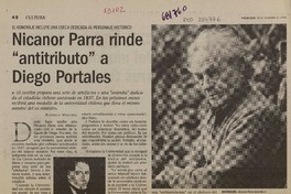 Nicanor Parra rinde "antitributo" a Diego Portales  [artículo] Rodrigo Miranda.
