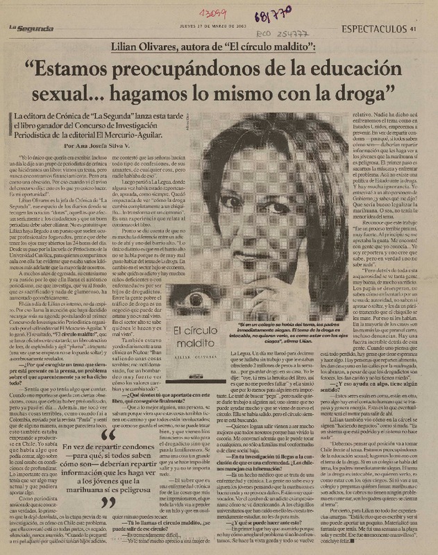 Estamos preocupándonos de la educaión sexual... hagamos lo mismo con la droga" _: [entrevista] [artículo] Ana Josefa Silva V.