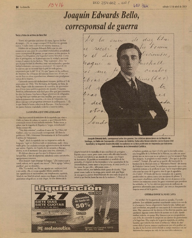 Joaquín Edwards Bello, corresponsal de guerra  [artículo] Sara Vial.